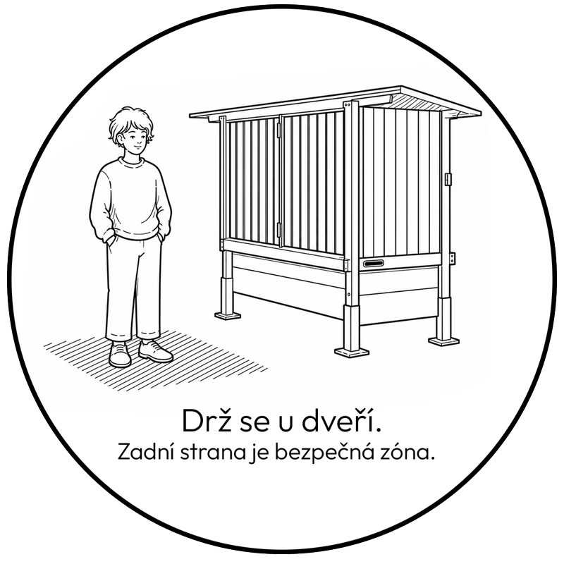 Drž se u dveří. Zadní strana je bezpečná zóna.